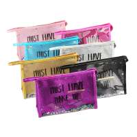 2020  New Design Sequins scrollable Waterproof  Letter Decoration Glitter Clear PVC Transparent Customised Makeup Bags